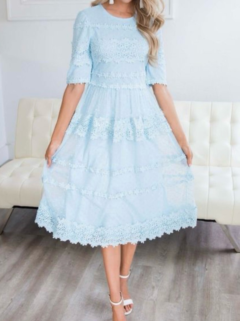 JessaKae Light Blue Lace Midi Dress